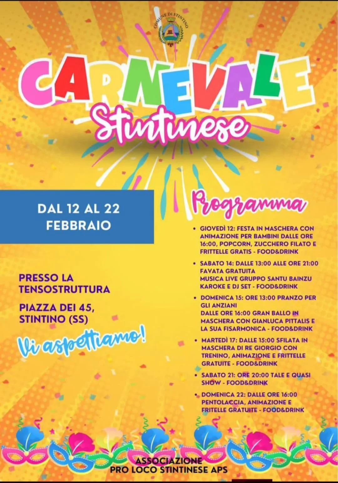 Carnevale Stintinese 2026: al via i festeggiamenti in Piazza dei 45